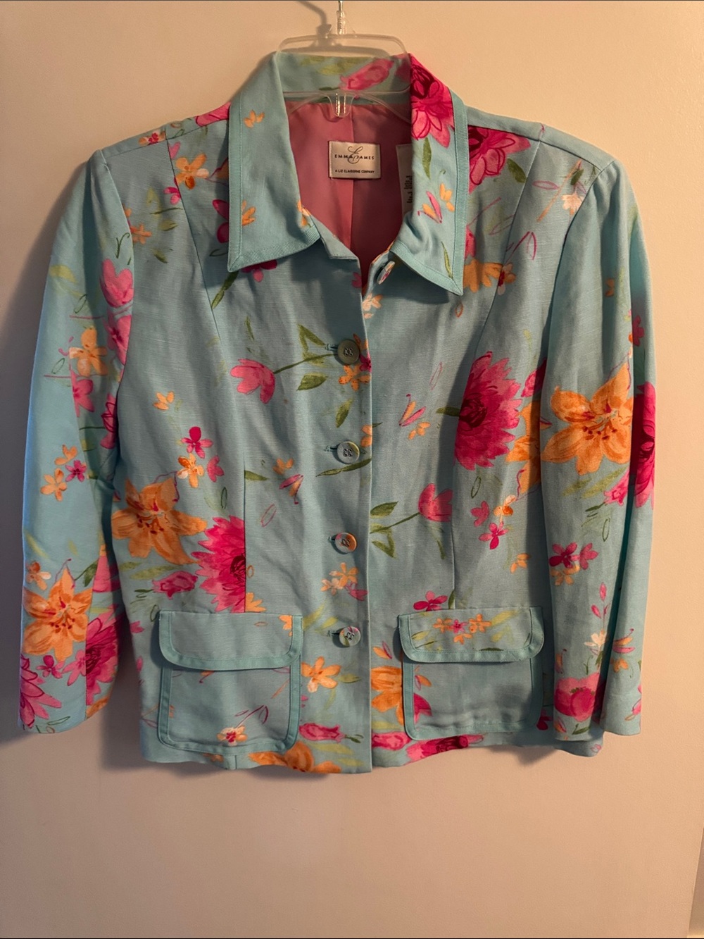 Emma James Light Blue Floral Button-Front Jacket